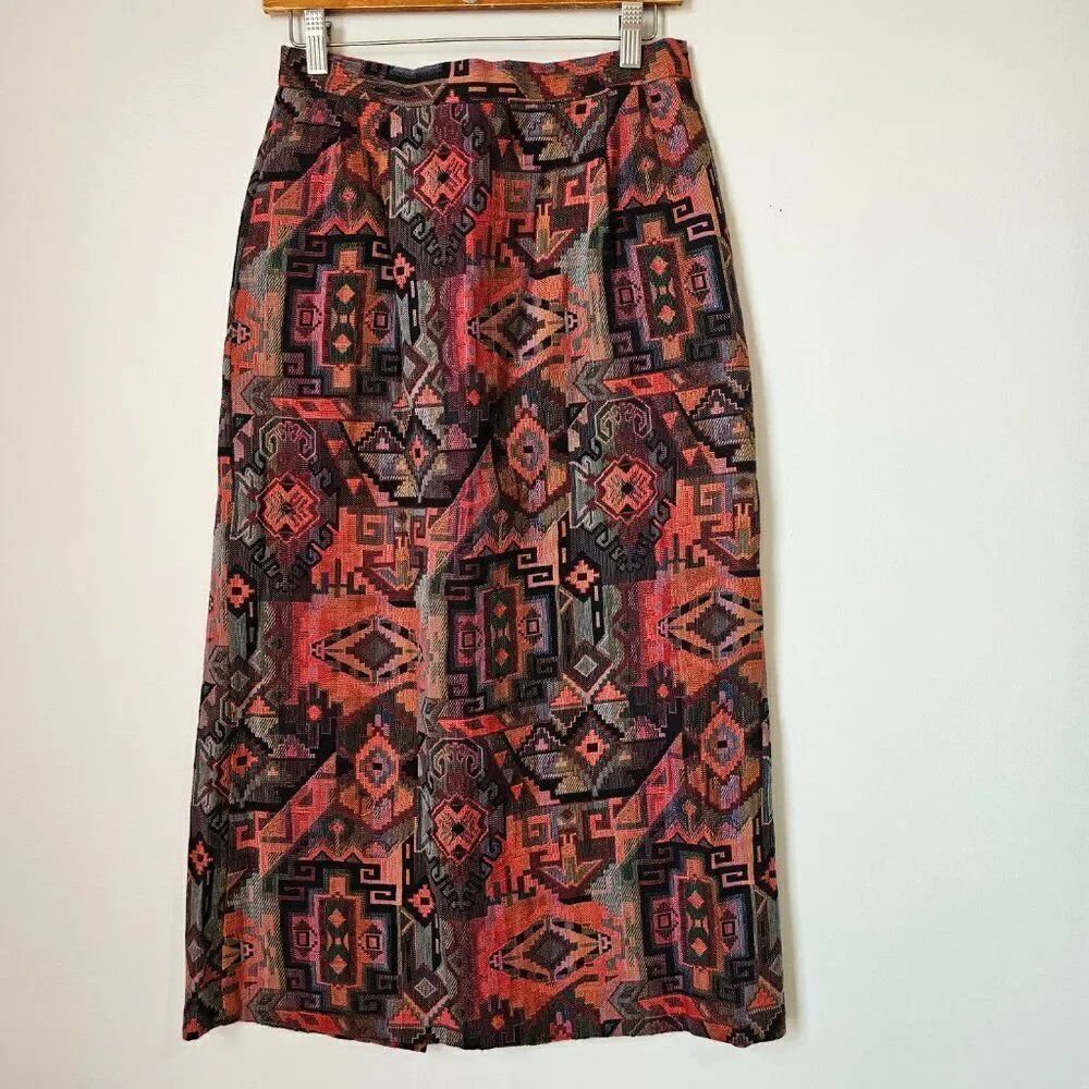 EUC VINTAGE DOUBLE KK DESIGNS SOUTHWESTERN KILIM PAIR TOP & SKIRT SIZE M